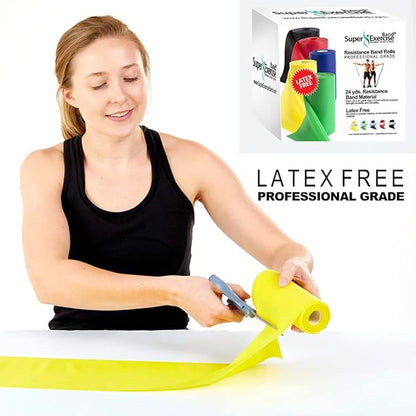 Resistance Band for Working Out | Super Exercise Bands 8,16,24 Yard Bulk Rolls |10 Strengths in Light Medium and Heavy Resistance Bands | Latex Free Workout Bands Including App and e-Book