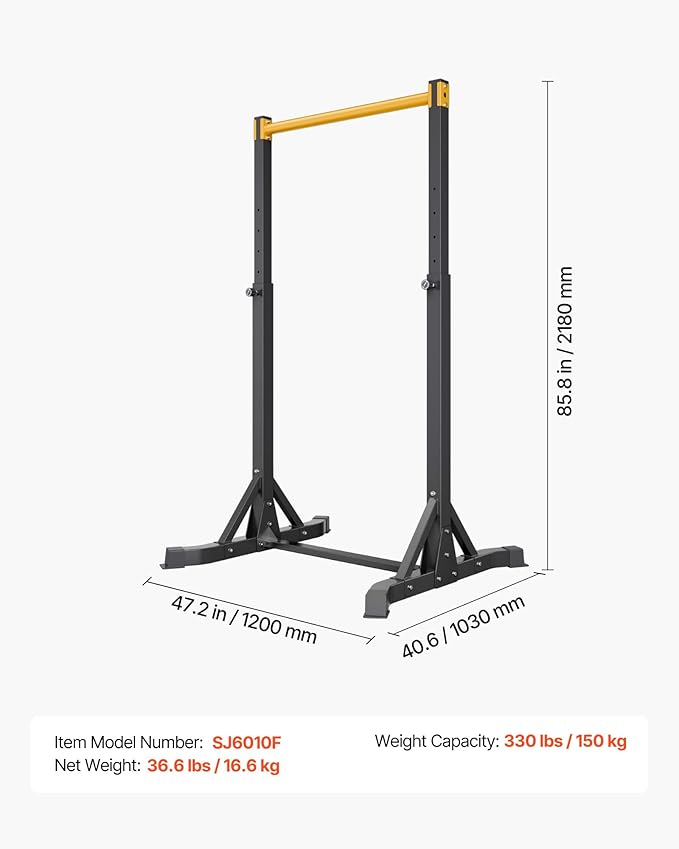 VEVOR Pull Up Bar, 330LBS Capacity Portable Pullup Bar Station, Pullup Bars Free Standing with H-Frame Structure & Heavy-Duty Steel Tube, 8 Level Height Adjustment Gravity Fitness for Arms Back Chest