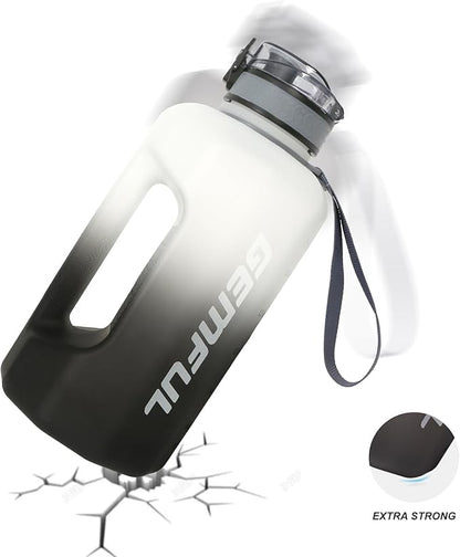 GEMFUL Half Gallon Water Bottle with Time Marker 74oz BPA-Free Leakproof Jug for Gym Workout 2.2L Large Capacity (White/Black no Straw)