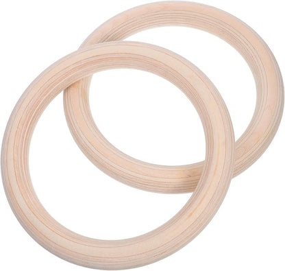 2pcs Wooden Gymnastics Rings Set with Suspension Straps, 28mm Birch Wood Fitness Rings for Pull Ups and Calisthenics Home Workout Training Equipment