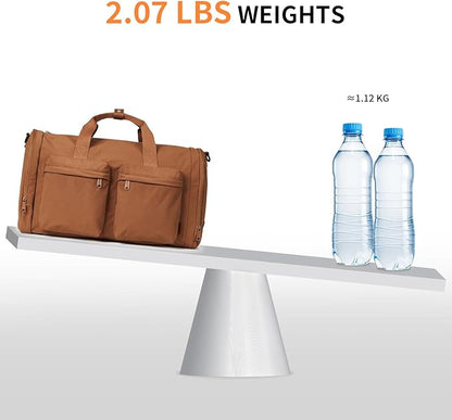 Aji Foldable Travel Duffel Bag for Women with Shoes Compartment, 3 in 1 Carry on Gym Bag with Removable Dry Wet Bag, Lightweight&Water Resistant Duffel Bag for Travel,Sports&Workout, Warm Brown
