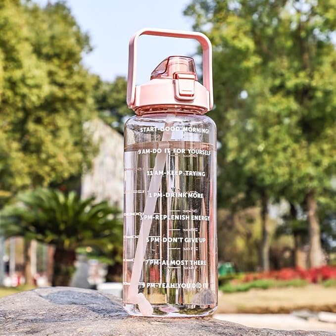Large Capacity 2L Sports Water Bottle with Straw, Portable and Leakproof, Featuring Time Marker-Pk