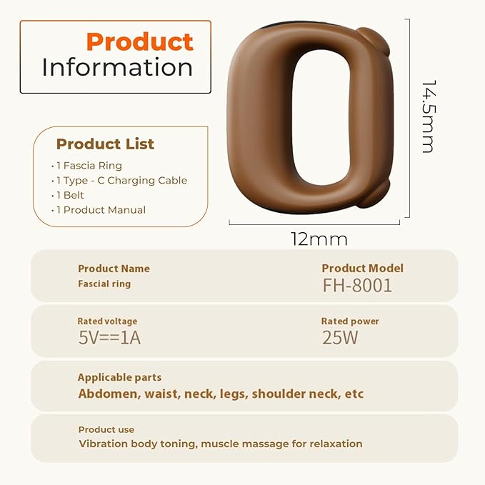 Deep Tissue Percussion Muscle Massage Gun: with Heat, Adjustable Intensity and Speed, Super Quiet, USB-C Rechargeable, Portable, Pain Relief for Athletes and Everyone, Ideal Gift（Brown）