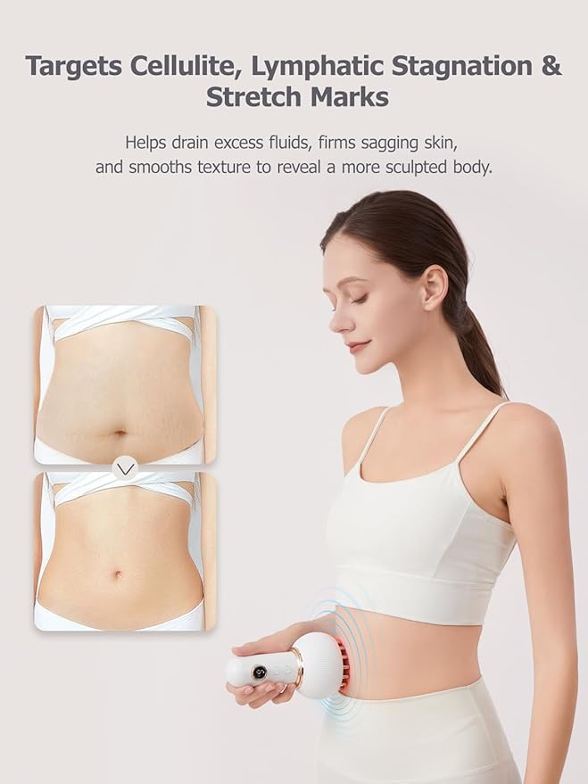 Lymphatic Drainage Massager & Anti Cellulite Massage Tool, Helps Reduce Stretch Marks & Cellulite, for Legs, Arms & Belly, Body Sculpting Machine with Microcurrent, Light, Heat & Vibration