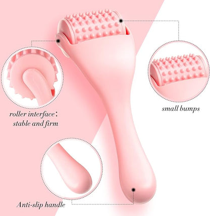 Tondiamo 2 Pcs Muscle Roller Gifts Stick Fascia Body Cellulite Face Muscle Massage Roller Manual Massage Tools for Relief Neck Arm Back Leg Body Deep Release(Pink,Silicone)