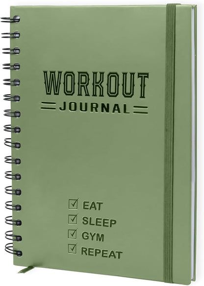 Nextnoid Hardcover Fitness Journal Workout Planner for Men & Women - A5 Sturdy Workout Log Book to Track Gym & Home Workouts - Green