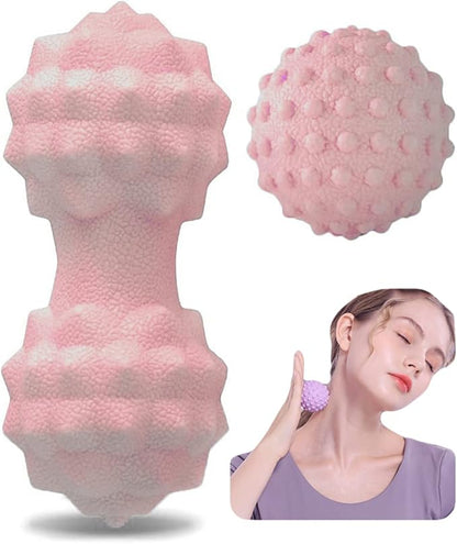 Massage Ball Set, Peanut Massage Ball Double Lacrosse Massage Roller Balls, Acupoint Myofascial Release Muscle Knot Ball, Deep Tissue Trigger Point Therapy Massage Tool for Back Neck Shoulder (Pink)
