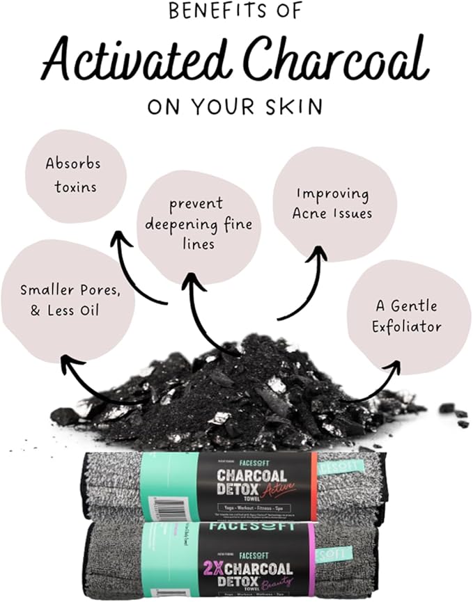 Facesoft Yoga Towel - Infused with Activated Charcoal to Detoxify and Sweat - Made with Eco-Friendly Aqua-Cotton Yarn - Biodegradable and Sustainable - All Ages