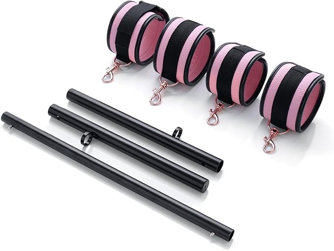 Spreader Bar Heavy Duty Stainless Steel Expandable Bar Home Gym with 4pcs Furry Crocodile Red Adjustable Strap,Sports Aid Training Pilates Aid Kit,Indoor Yoga Set