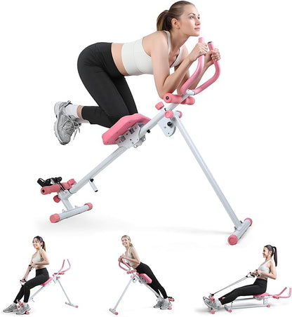 Ab Workout Bench, Adjustable Ab Crunch Machine for Home Gym - Multi-Functional Foldable Sit Up Bench with Preacher Curl Pad & Resistance Bands, Heavy-Duty Exercise Equipment for Arm/Back