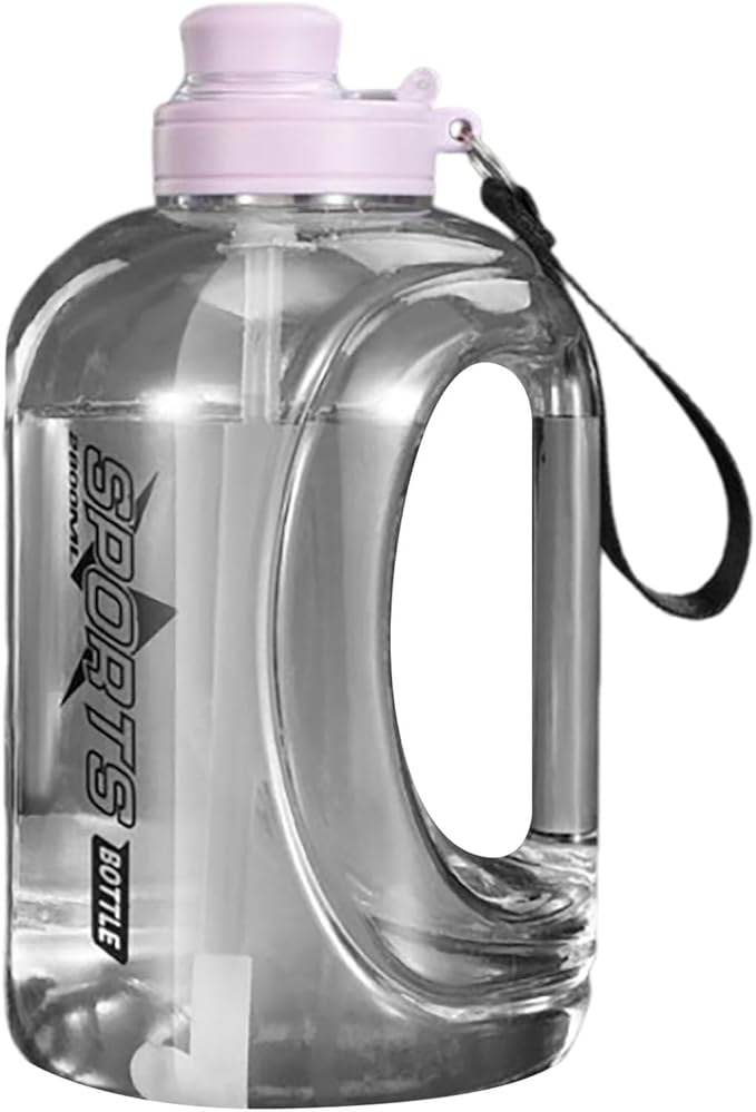 80 Oz Big Water Bottle for Men ＆ Women, Reusable Hiking Water Bottle with Portable Handle, Leakproof Gym Water Jug with Straw ＆ Clear Markings for Running Hiking Camping Travel (Light Pink 2.8 L)