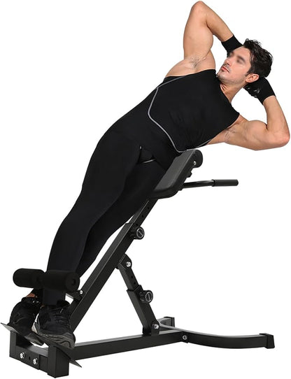 Roman Chair Hyperextension Bench for Strength Training Adjustable Back Extension Machine Ab Bench & Foldable Sit-Up Bench for Athletes, Core Work & Home Gym Workouts