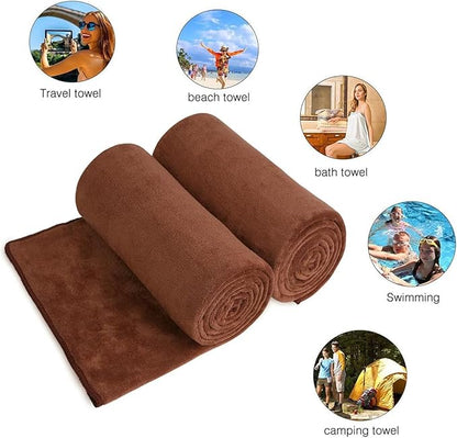 JML Microfiber Bath Towels, Bath Towel 4 Pack 30" x 60", Oversized, Soft, Super Absorbent and Fast Drying Bathroom Towel Set for Sport, Fitness, Yoga (Brown)