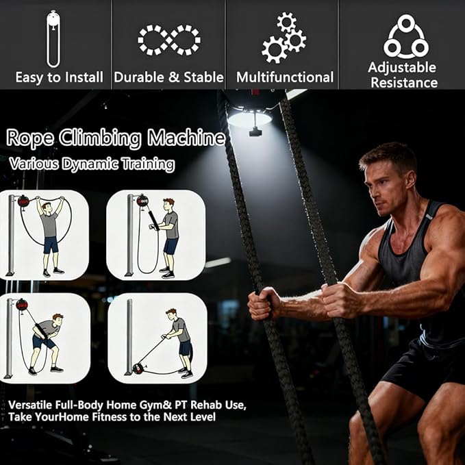 Hanging Home Gym Endless Rope Trainer,Adjustable Pulley Cable Machine with Knob Control,Pull Rope Fitness Training,330lb Load Capacity, 30kg/66Ib Max Resistance