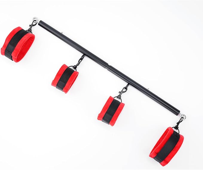 Heavy Duty Stainless Steel Expandable Spreader Bar with 4pcs PU Black--Pink Skull Pattern Detachable Adjustable Straps,Workout Bar for Home Indoor Gym Training Kit