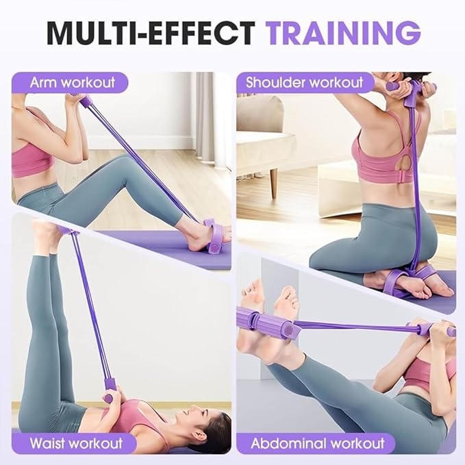 6 Tube Pedal Resistance Band Device, Foot Pedal Resistance Band with Handle, Multifunction Pilates Bar Kit Exercise Accessories Home Workout Equipment for Women Gym Arm Waist Leg Training