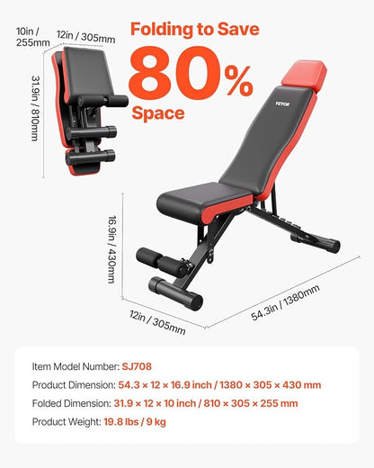 VEVOR Weight Bench, 800lbs/660lbs Adjustable Weight Bench Press for Full Body Workout, Exercise Sit-up Bench for Home Gym Strength Training, Multiple Functions, Fast Adjustment