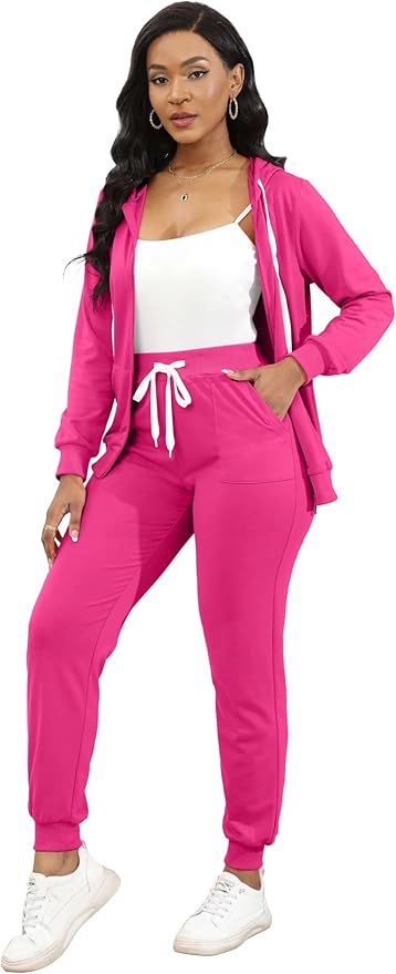 CLOCOR Track Suits for Women Set - Casual 2 Piece Outfits Sweatsuit Pocket Hoodies Long Sleeve with Patchwork Pants Set