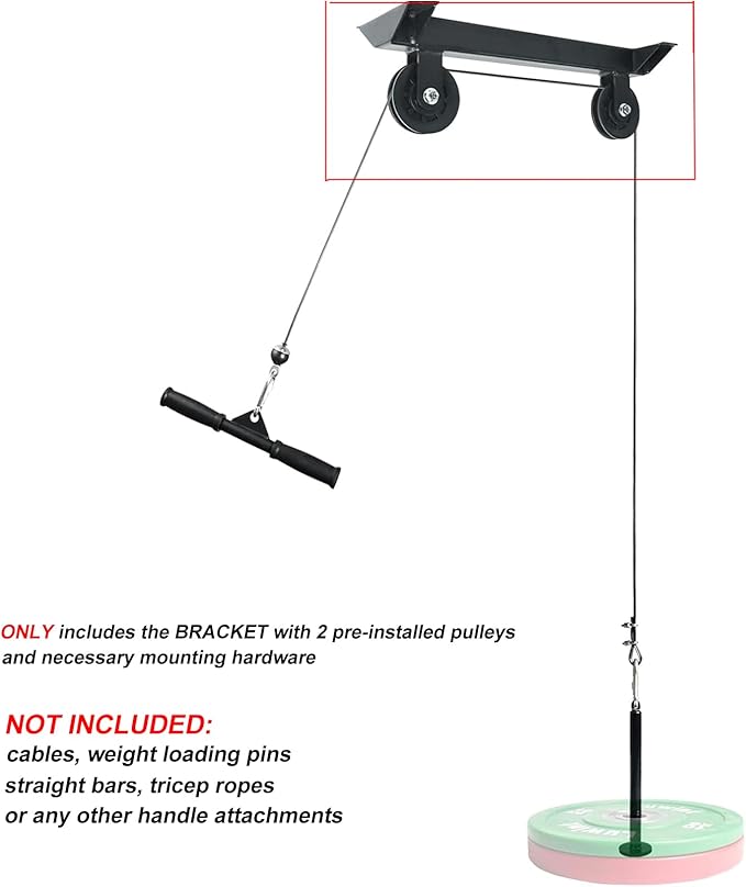 Luwint Ceiling Mount Gym Pulley System Stand, LAT Pulldown Squat Rack Attachments for DIY Home Gym Garage, 16”Hole Spacing (Bracket with Pre-installed Pulleys Only)
