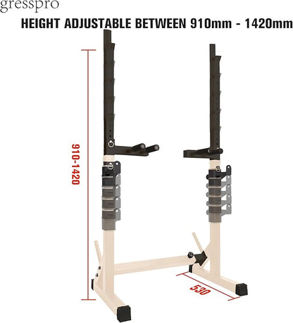 Gresspro Barbell Rack Stand with Dip Bar Attachment - Multifunctional Adjustable Squat Rack, Heavy-Duty Dumbbell Rack, Strength Training Dip Station, Home Gym Equipment Max Load 550lbs