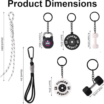 2pcs Gym Keychain Set, Fitness Keychain Charms with Dumbbell Kettlebell & Barbell Plate Cute Gym Accessories for Women Men Motivational Gift (White/Black)