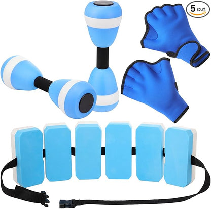 4Pcs Aquatic Exercise Water Weights Equipment, Including 1 Swimming Belt, 2 Pcs Foam Water Dumbbells 1 Pair Swimming Gloves Pool Exercise Equipment for Adults for Training Workouts