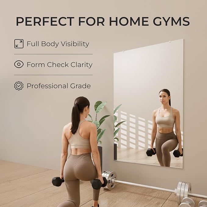 Fab Glass and Mirror Tempered Glass Gym Mirror - 48”x72” Shatterproof HD Wall Mirror for Home Gym, Dance Studio, Workout Room - Professional Grade Safety Backing - USA Exclusive Frameless Design
