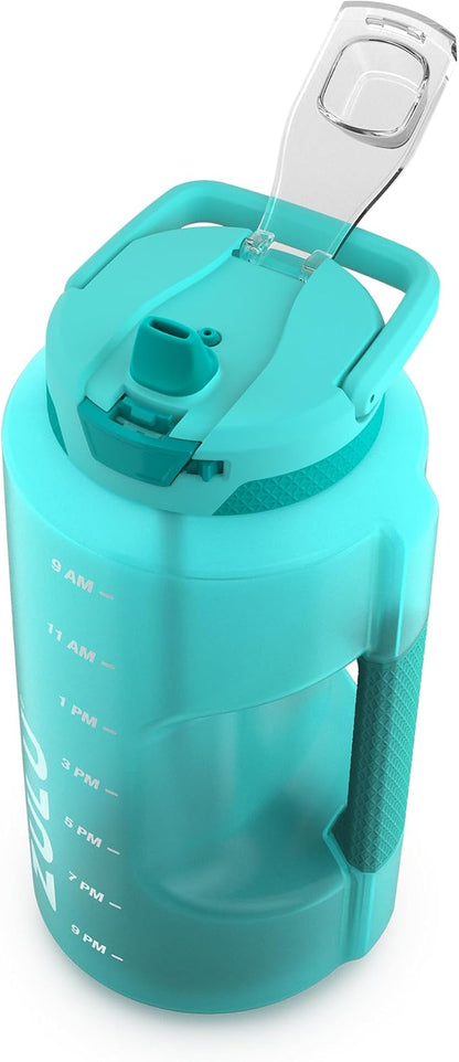 ZULU Goals 128oz Half Gallon Plastic Water Bottle with Straw and Time Marker | Large Reusable Jug with Handle and Leak Proof Lid for All Day Hydration, Gym and Outdoors, Gift Ready, Aquaviva