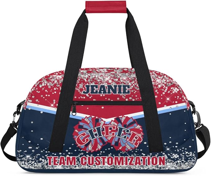 Personalized Cheer Gym Bags for Girls Kids Cheerleaders with Custom Name Sport Dance Perform Training Duffel Bags for Overnight Weekender Travel Red Blue