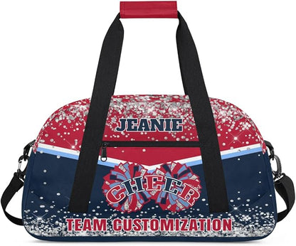 Personalized Cheer Gym Bags for Girls Kids Cheerleaders with Custom Name Sport Dance Perform Training Duffel Bags for Overnight Weekender Travel Red Blue