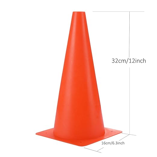12 Inch Traffic Training Sports Cones, [10 Pack] Orange Safety Cones, Soccer Basketball Cones for Drills, Plastic Marker Cones for Indoor/Outdoor Activity & Festive Events