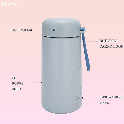 9oz Water Bottle Small Double Wall Insulated Mug,304 Stainless Steel for Hot&Cold Drinks,Leak Proof Water Bottle Vacuum Insulation with Carry Handle Grayish Blue