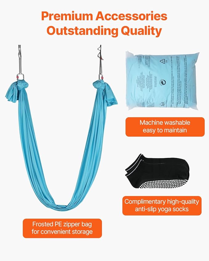 VEVOR Aerial Silk & Yoga Swing, Aerial Yoga Hammock Kit with 100gsm Nylon Fabric, Full Rigging Hardware & Easy Set-up Guide, Antigravity Flying for All Levels Fitness Bodybuilding