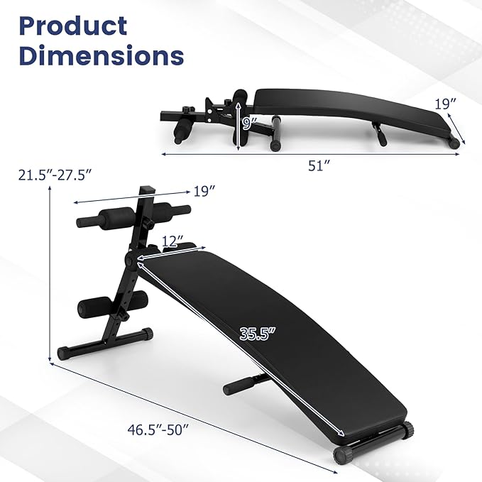 GYMAX Sit up Bench, Folding Workout Bench Press for Home Gym with 5 Adjustable Height, Heavy Duty Workout Benches for Ab Core Muscle, Strength Training Equipment