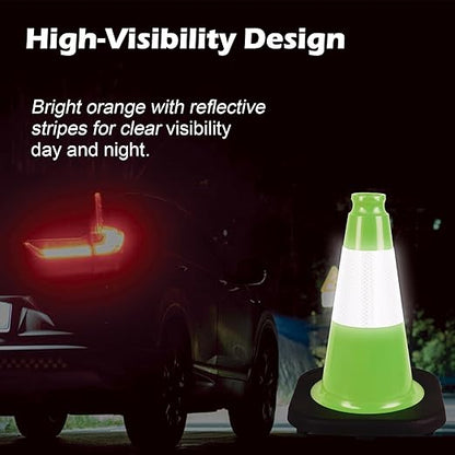 4 Pack 12 Inch Green PVC Traffic Cones Black Base Stable Durable, Sport Training Soccer Practice Kids Activities Markers Indoor Outdoor Use (4, Green, 12 Inch)
