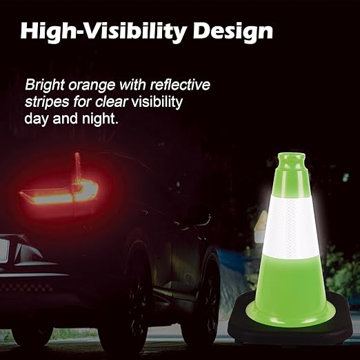 8 Pack 12 Inch Green PVC Traffic Cones with Black Base, Stable and Durable Sport Training & Soccer Practice Markers for Indoor and Outdoor Use (8, Green, 12 Inch)