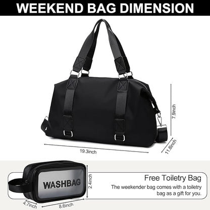 Gym Bag for Women Weekender Carry on Bags Dance Yoga Tote Travel Duffle Personal Item Bag with Wet Pocket Toiletry MakeupBag for Men Sport Trips Hospital Black