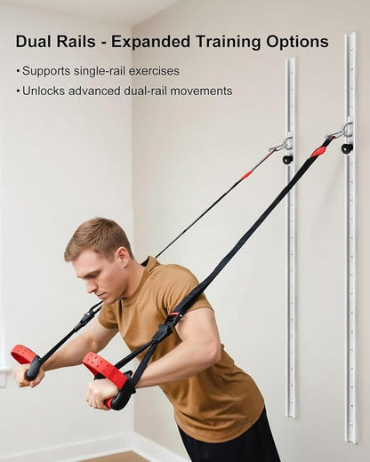 Adjustable Resistance Band Wall Anchor System – Dual 40 inch Aluminum Rails with Sliding Mounts, Space-Saving Home Gym Setup for Strength, Stretch, and Mobility Training