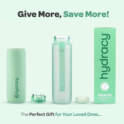 Hydracy Water Bottle with Time Marker -Large BPA Free Water Bottle & No Sweat Sleeve -Leak Proof Gym Bottle with Fruit Infuser Strainer & Times to Drink -Ideal for Fitness Sports & Outdoors