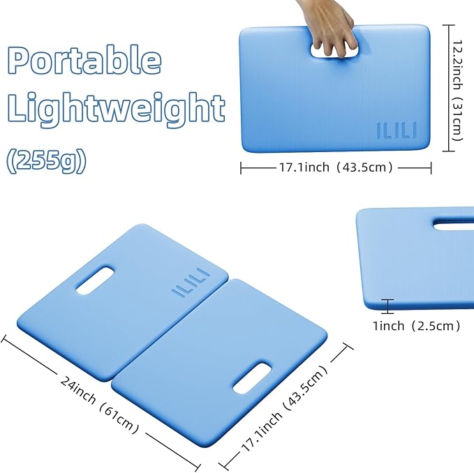 ILILI Yoga Knee Pad Foldable, TPE Soft Pad 24*17*0.5inch (Folding Size 17*12*1inch) for Knee Push-ups, Plank Support＆Elbow/Knee Support, Portable and Lightweight for Yoga Pilates, Fitness Exercise, Outdoor