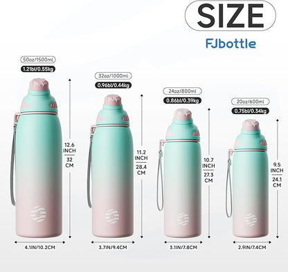 Fjbottle Insulated Stainless Steel Water Bottle, 32 Oz Leakproof Water Bottles, Ice Reusable Tumbler, Double Wall Vacuum Jug, Lightweight Durable for Traveling & Sports, Workout, 32oz