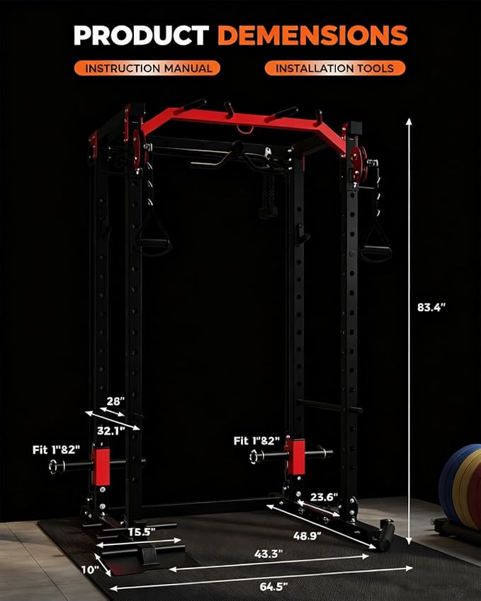 Power Cage, All-in-1 Home Gym with LAT Pulldown & Cable System, 2000LBS Squat Rack for Home & Garage & Apartment Use, Workout Cage with More Attachments