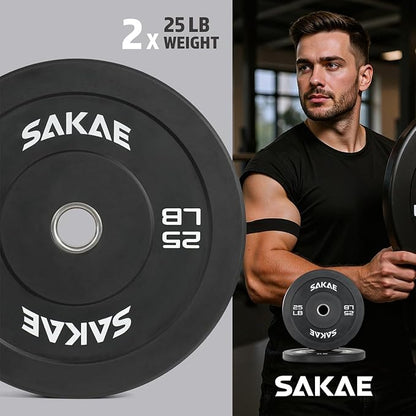 SAKAE Olympic Rubber Bumper Plates, 2-Inch Weight Plate Set with Steel Hub, Ideal for Weightlifting, CrossFit, Strength Training & Home Gym Workout, Available in Single, Pair & Sets, Multiple Sizes