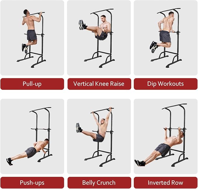 Power Tower Pull Up Bar for Home Gym, Multi Functional Pull Up Bar Stand Dip Bar Station, Adjustable Height Workout Dip Station Strength Training Fitness Equipment