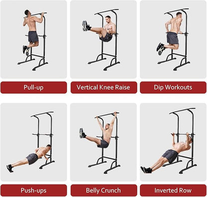 Power Tower Pull Up Bar for Home Gym, Multi Functional Pull Up Bar Stand Dip Bar Station, Adjustable Height Workout Dip Station Strength Training Fitness Equipment
