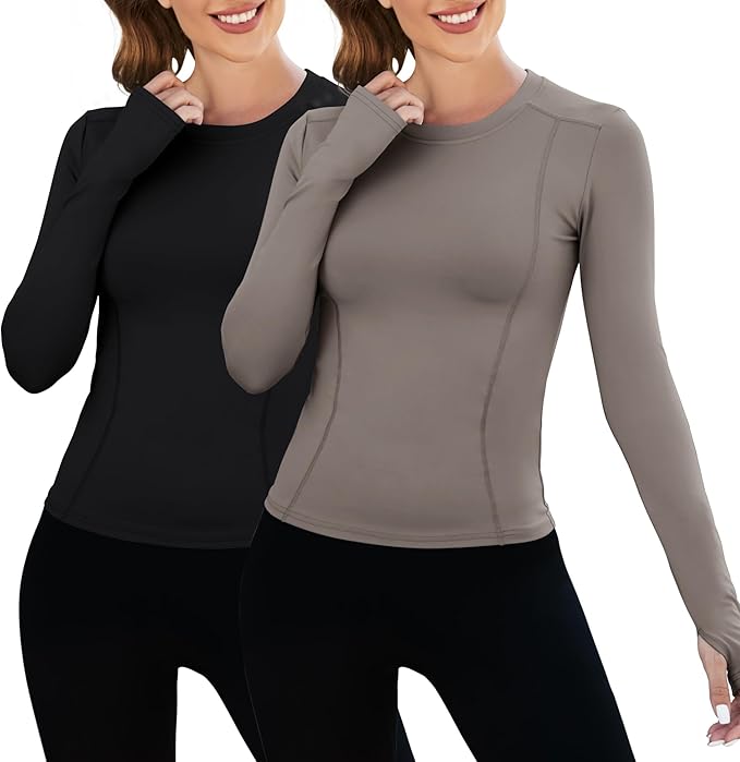 Loovoo Women Workout Shirts 1/2/3 Pack Athletic Compression Tee Dry Fit Yoga Gym Basic Tops