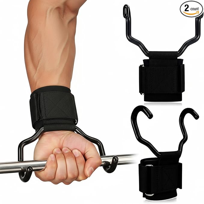 2 Pcs Weight Lifting Hooks Widened Design Heavy Duty Wrist Lifting Straps 5 Inch Hooks for Men Women Adjustable Gym Straps Hook for Pull-ups Deadlifts Strength Training and Fitness Workouts