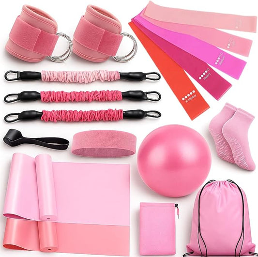 Home Leg and Glute Workout Equipment Set, Ankle Resistance Bands with Cuffs & Exercise Bands Yoga Ball, Women Ankle Weights Band for Working Out Butt Fitness and Booty Trainer, Pilates Equipment Kit