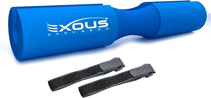 Barbell Pad Squat Bar Foam Neck Cushion - for Hip Thrusts - Fits Olympic Weight Lifting Bar - Fixing Straps for Non Slip Fit (Cool Blue)