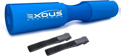 Barbell Pad Squat Bar Foam Neck Cushion - for Hip Thrusts - Fits Olympic Weight Lifting Bar - Fixing Straps for Non Slip Fit (Cool Blue)